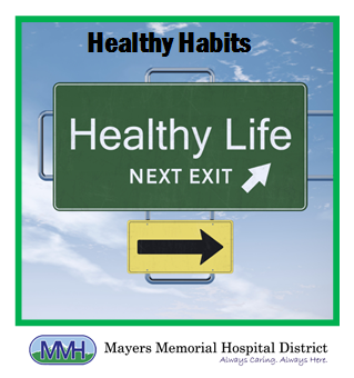 Picture of a big road sign with arrows pointing to the right. It says Healthy Life NEXT EXIST (arrow) Healthy Habits