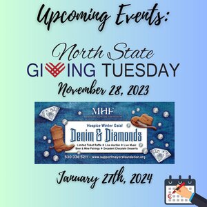 Ad of a calendar. Ad says: Upcoming Events: North State Giving Tuesday - November 28, 2023 Denim and Diamonds - January 27th, 2023